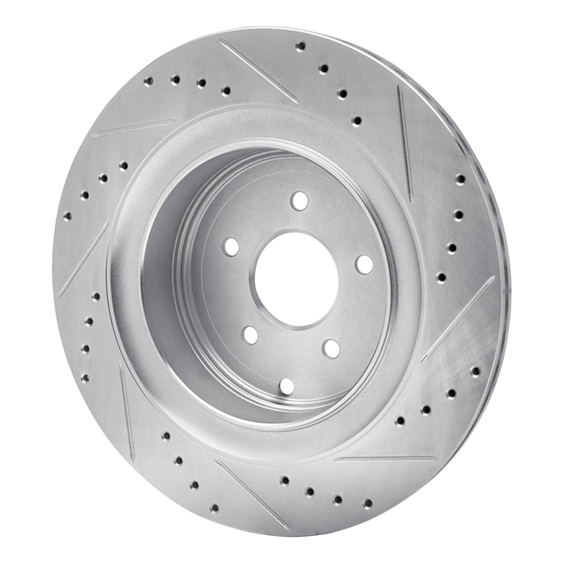 Infiniti Q50 Brake Rotor (1) - Rear Left - R1 Concepts - Drilled & Slotted - Silver - `09-`24